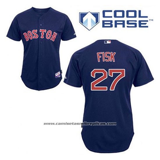 Camiseta Beisbol Hombre Boston Red Sox 27 Carlton Fisk Azul Alterno Cool Base
